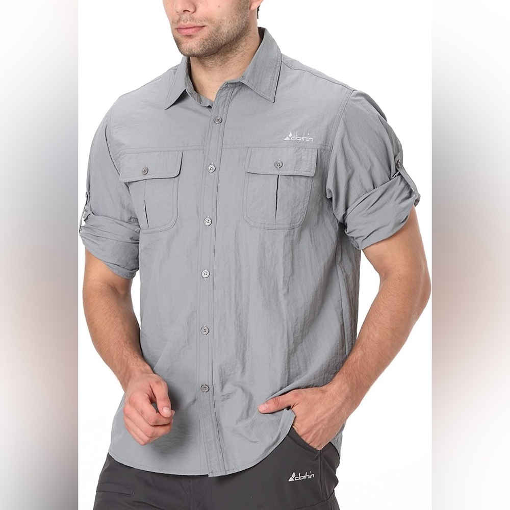 Clothin Men's Long Sleeve Fishing Vented Shirt - Quick-Dry Roll-Up Lightweight L